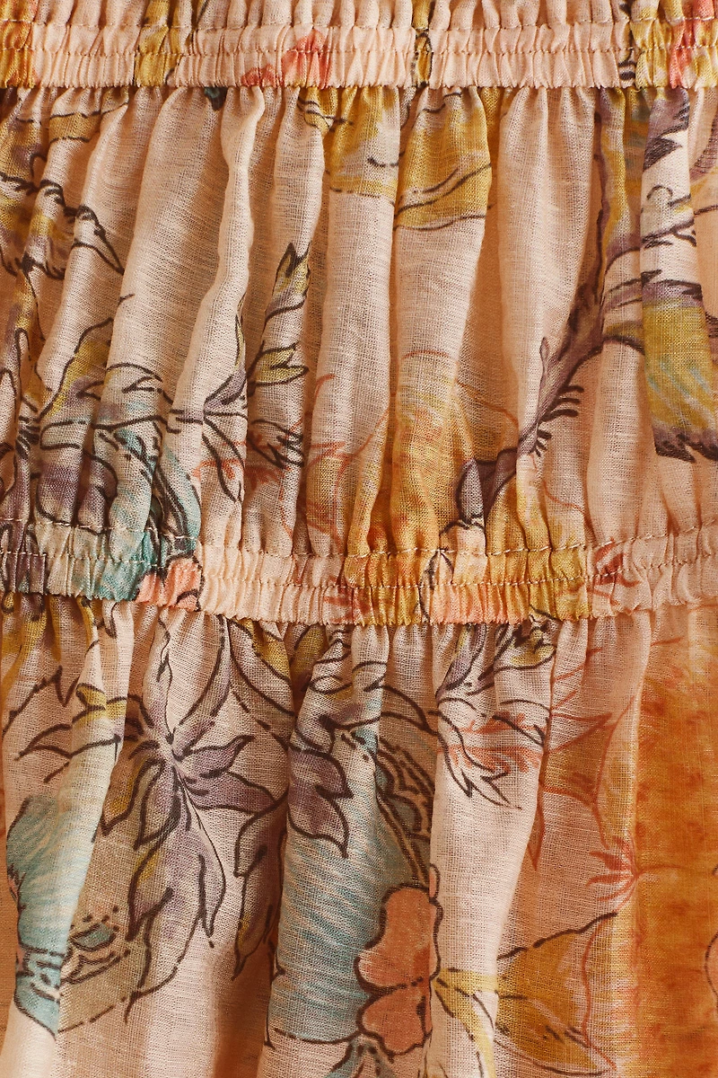 Flared Smock-Detail Skirt