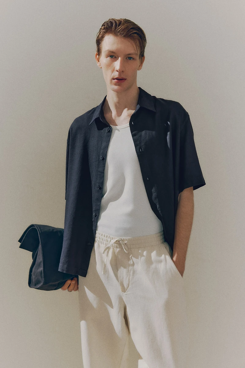 Loose-Fit Short-Sleeved Linen-Blend Shirt