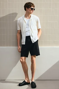 Chemise coupe classique lin mélangé à col cubain