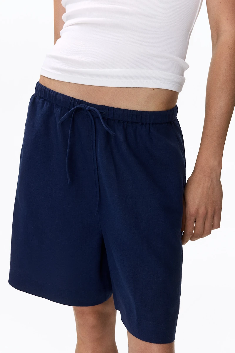 Linen-Blend Drawstring Shorts