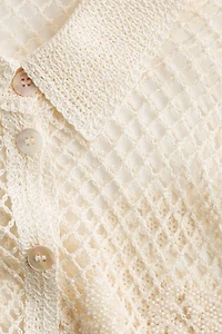 Bead-Detail Crochet-Look Shirt
