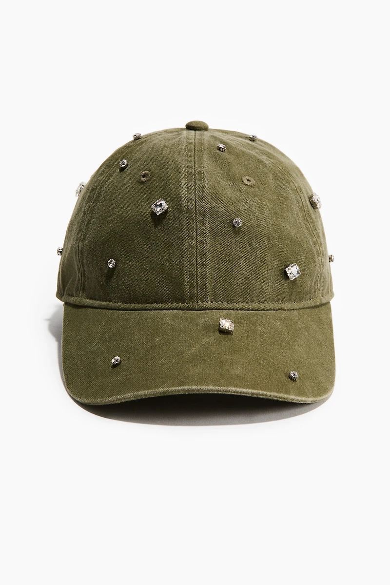 Rhinestone-Embellished Twill Cap