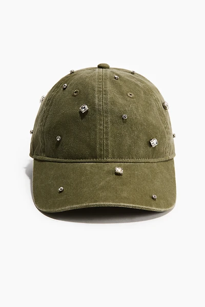 Rhinestone-Embellished Twill Cap