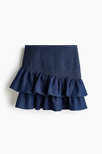 Smocked Denim Skirt