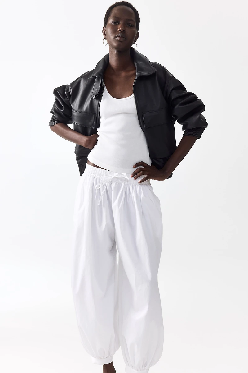 Cotton Balloon-Leg Pants