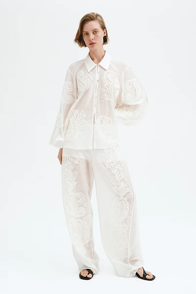 Appliquéd Barrel-Leg Pants