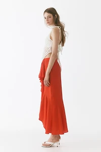 Flounce-trimmed viscose-blend skirt