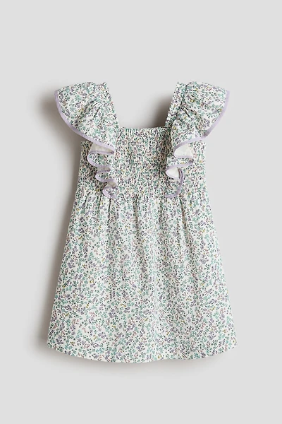 Smocked Flounce-Trimmed Dress