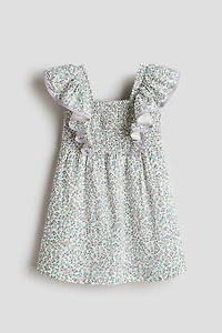Smocked Flounce-Trimmed Dress
