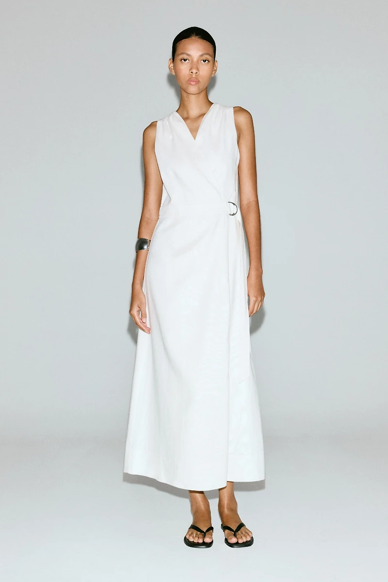 Linen-Blend Wrap Dress