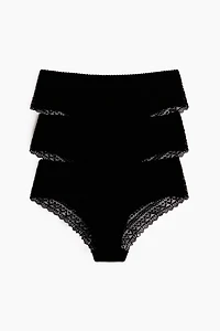 3-Pack Cotton and Lace Hipster Briefs
