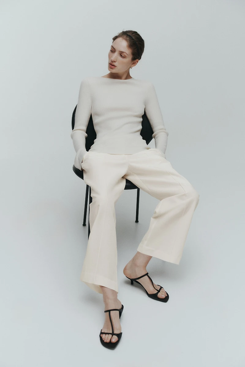 Linen-Blend Barrel-Leg Pants