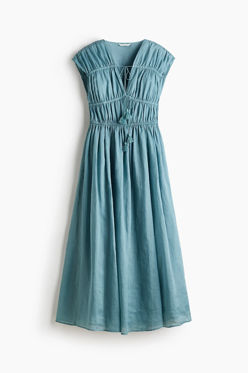 Drawstring-Detail Ramie Dress