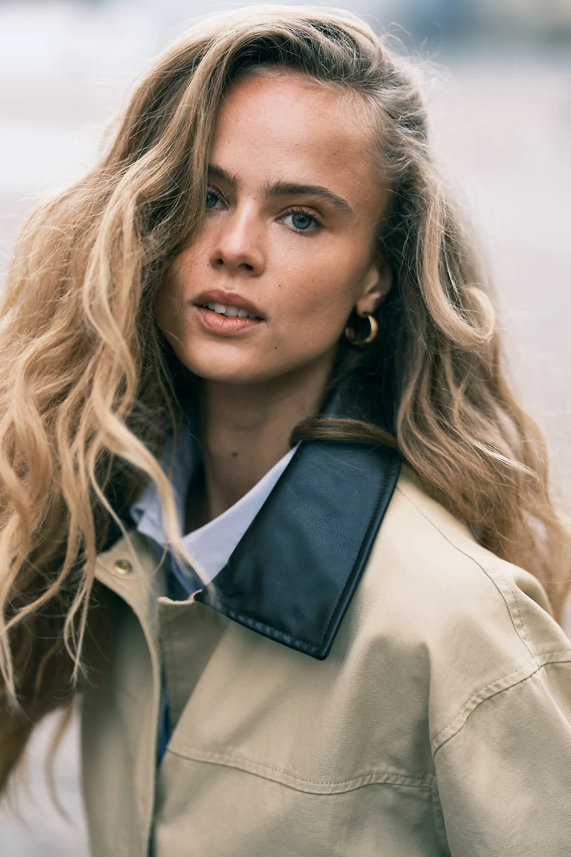 Coated-Collar Twill Jacket