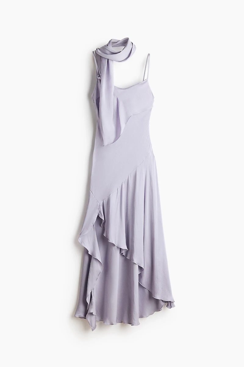 Scarf-Detail Satin Dress