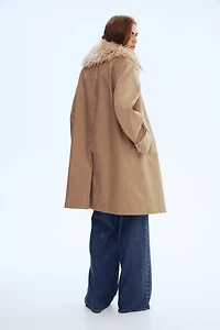 Twill Coat with Fluffy Collar