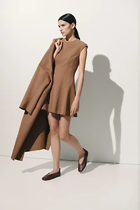 Flared-Skirt Twill Dress