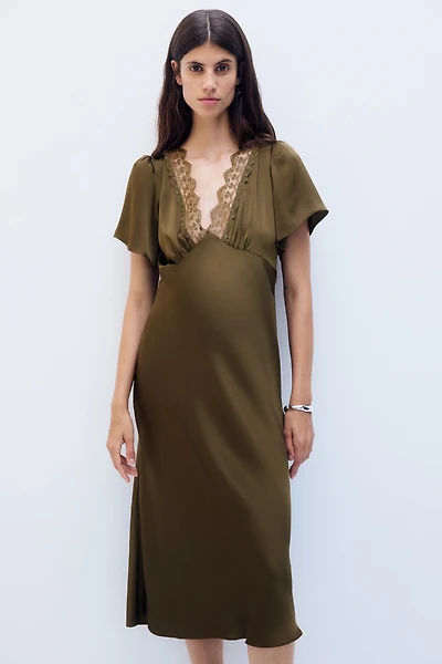MAMA Lace-Trimmed Satin Dress
