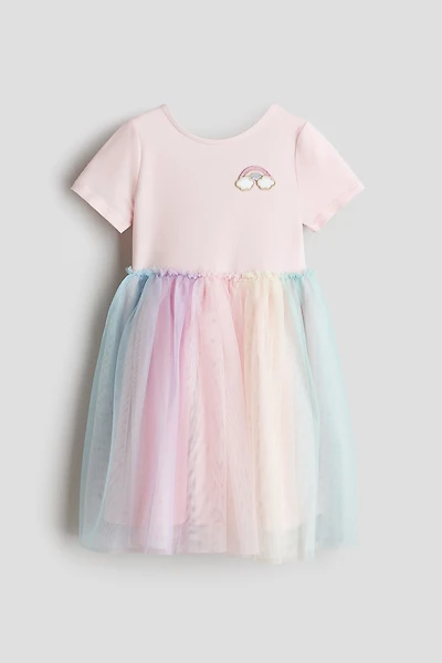 Embroidered-Detail Tulle-Skirt Dress