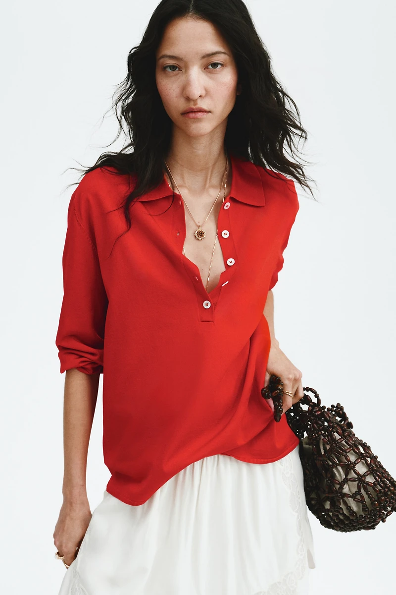 Fine-Knit Polo Shirt