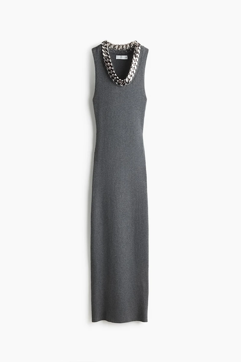Chain-Detail Ribbed Dress