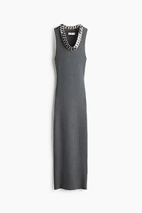 Chain-Detail Ribbed Dress