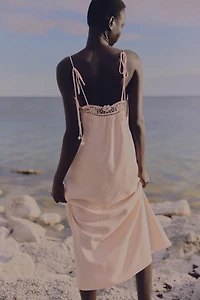 Eyelet-Embroidered Dress with Tie Shoulder Straps