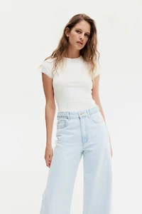 Lace-Trimmed Ribbed T-Shirt