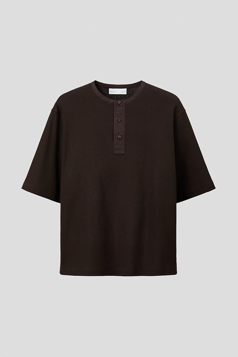 Loose-Fit Linen-Blend Henley Shirt