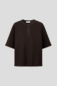 Loose-Fit Linen-Blend Henley Shirt