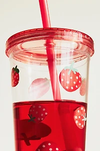 Patterned Plastic Mug with Straw