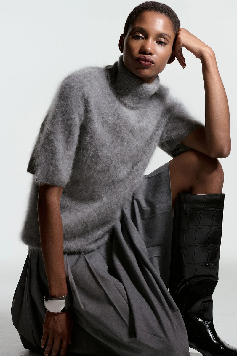 Brushed Cashmere Turtleneck Top