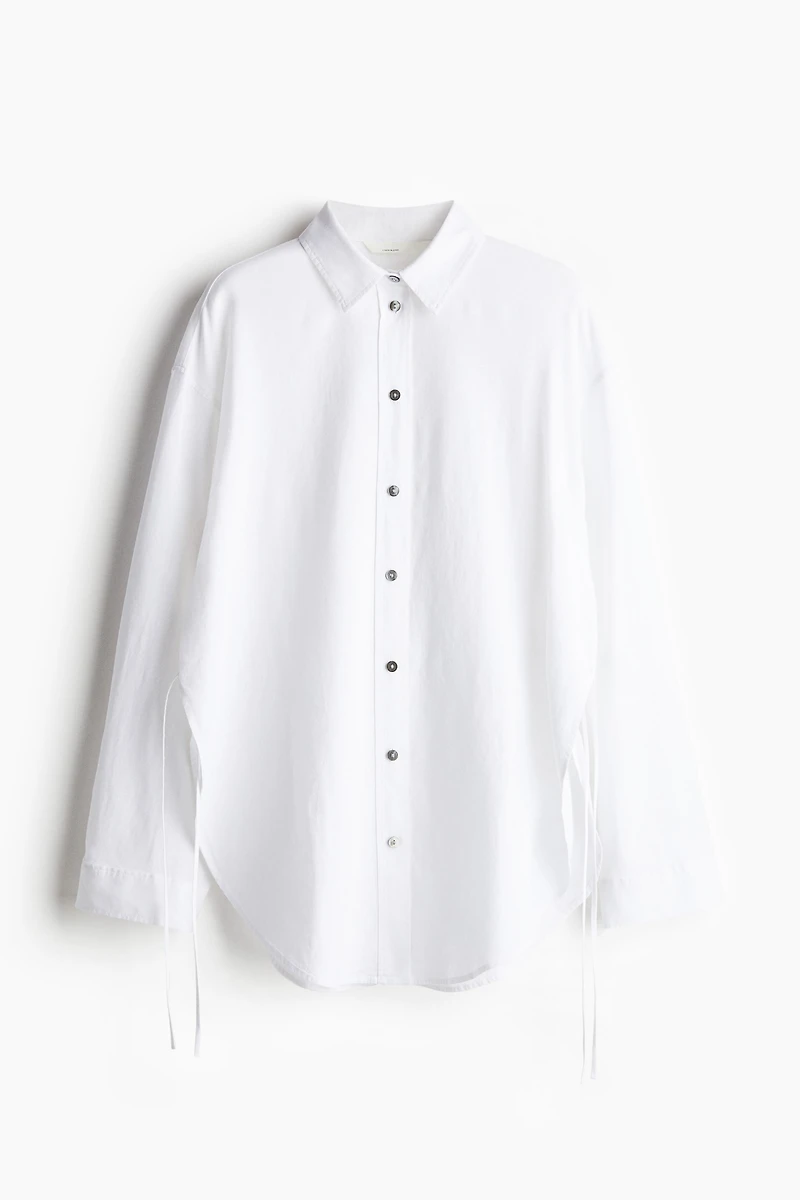 Tie-Detail Linen-Blend Shirt