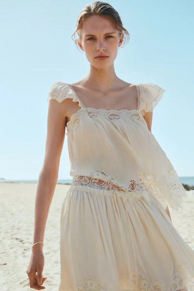 Lace-Trimmed Viscose Mini Skirt