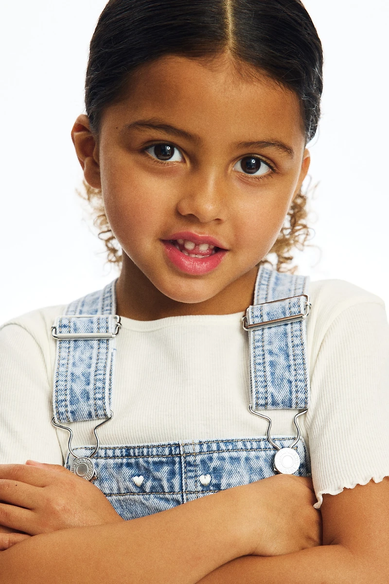 Embroidered denim dungaree shorts