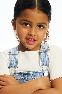 Embroidered denim dungaree shorts