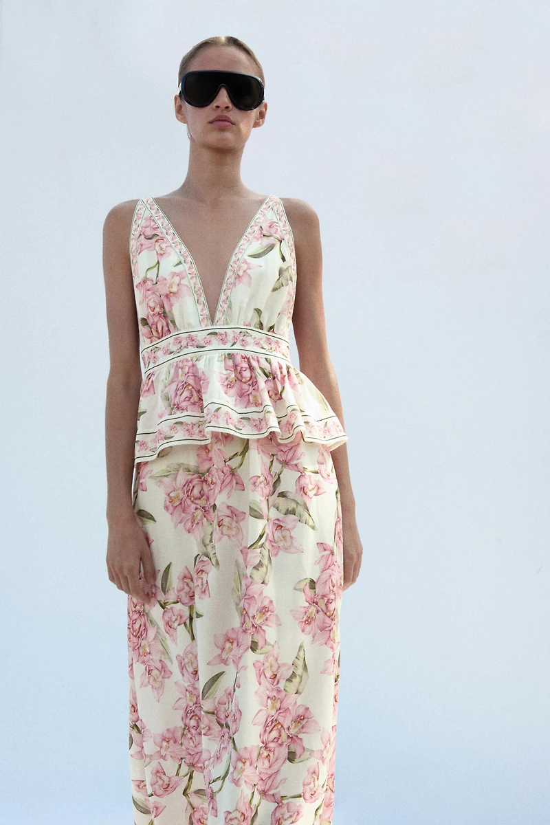 Linen-Blend Peplum Dress