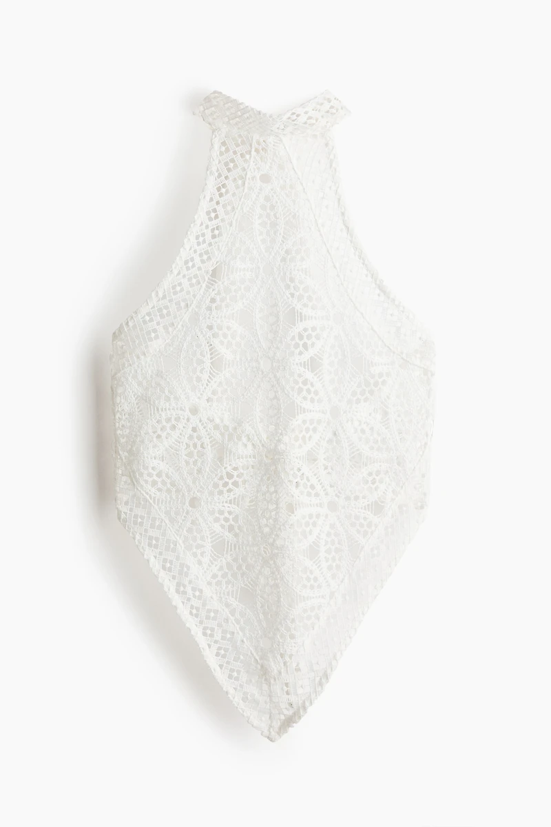 Asymmetric Lace Halterneck Top