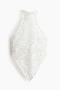 Asymmetric Lace Halterneck Top