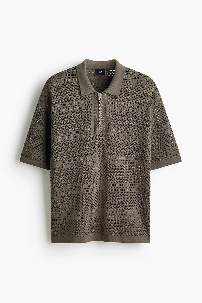 Relaxed-Fit Open-Knit Polo Shirt