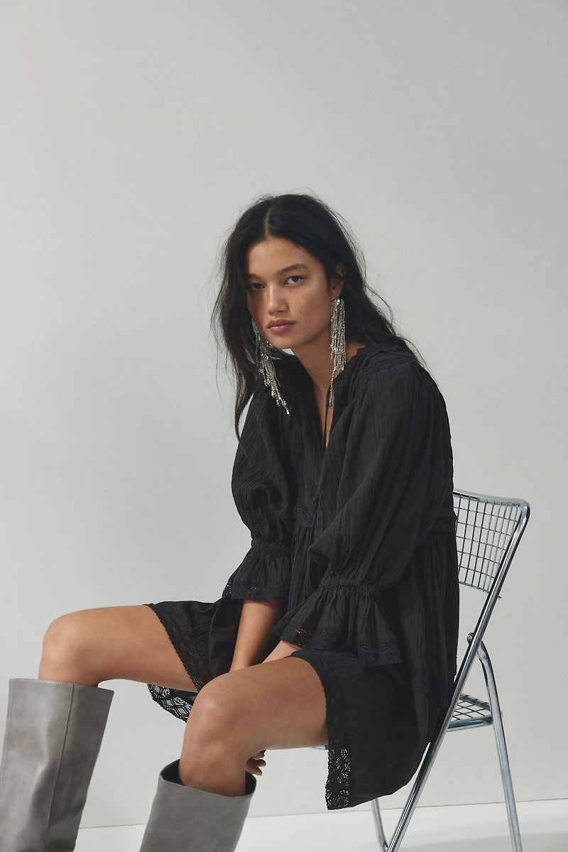 Lace-Trimmed Cotton Dress