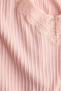 Lace-Trimmed Pointelle-Knit Top
