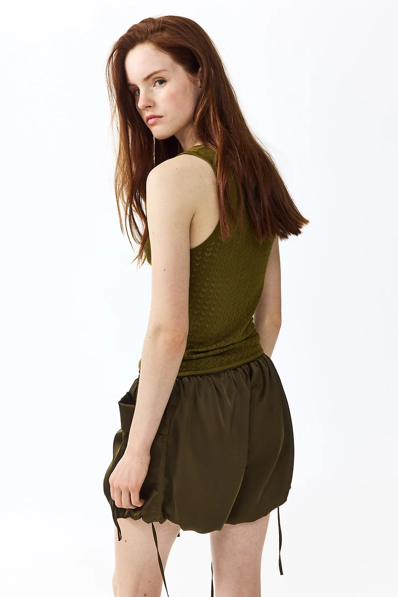 Pointelle-Knit Tie-Detail Top