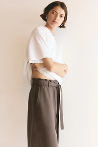 Tie-Belt Barrel-Leg Pants
