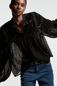 Sheer Lace-Detail Blouse