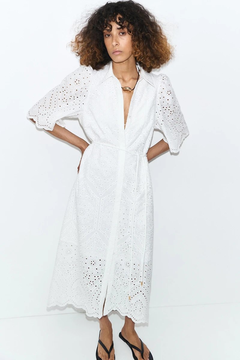 Eyelet-Embroidered Cotton Shirt Dress