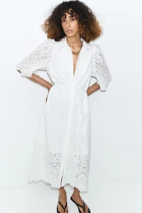 Eyelet-Embroidered Cotton Shirt Dress