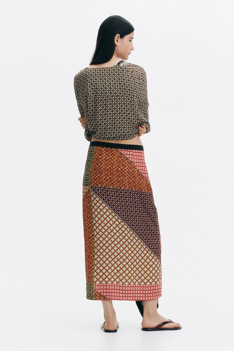 Draped-Panel Wrap Skirt