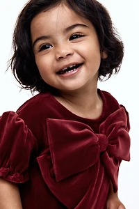 Bow-Detail Velour Dress