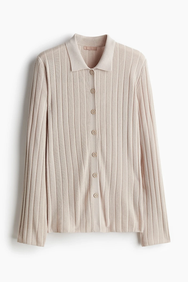 Rib-knit Button-front Top